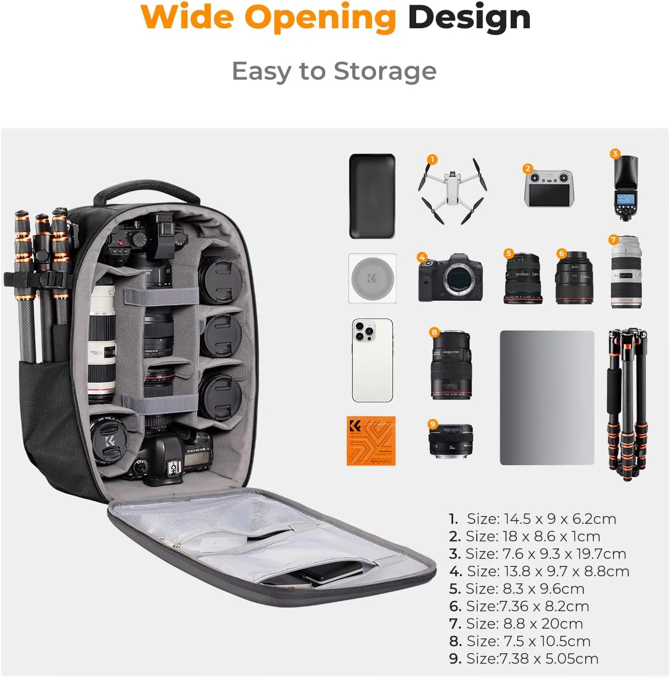 K&F Concept Camera Backpack,Hardshell Photography DSLR Camera Bag with 15-15.6 Inch Laptop Compartment Waterproof Hard Shell Camera Case Compatible for Canon/Nikon/Sony/DJI Mavic Drone