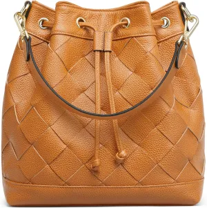 Kattee Woven Leather Bucket Bags for Women, Drawstring Crossbody Hobo Purses and Shoulder Handbags with 2 Straps