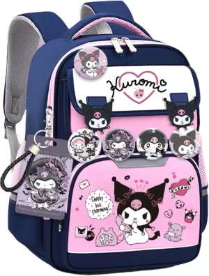 Kawaii Backpack with 18Pcs Accessories Anime Cartoon Anti-Theft Travel Aesthetic New Semester Gifts Bag with Cute Pins
