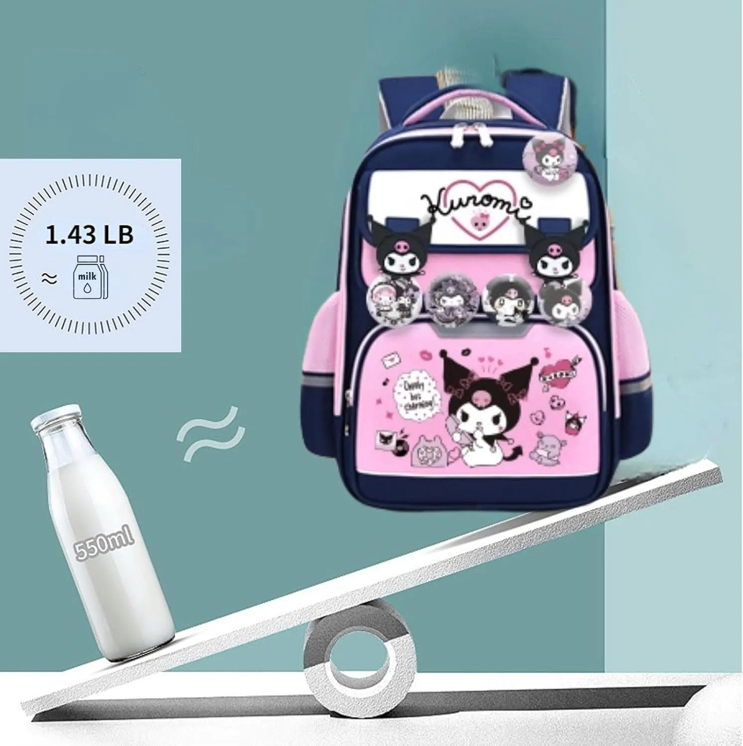 Kawaii Backpack with 18Pcs Accessories Anime Cartoon Anti-Theft Travel Aesthetic New Semester Gifts Bag with Cute Pins