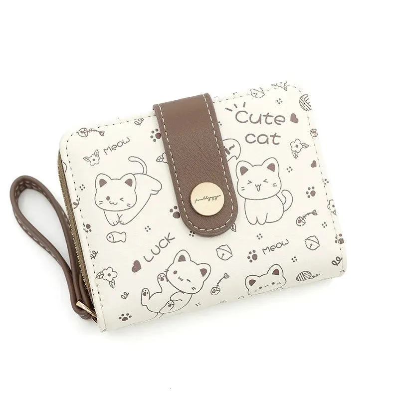 Kawaii Cat Girls Zipper Wallet 🐾💕 | Cute Short Purse for Students - Adorable Card Holder & Money Bag!