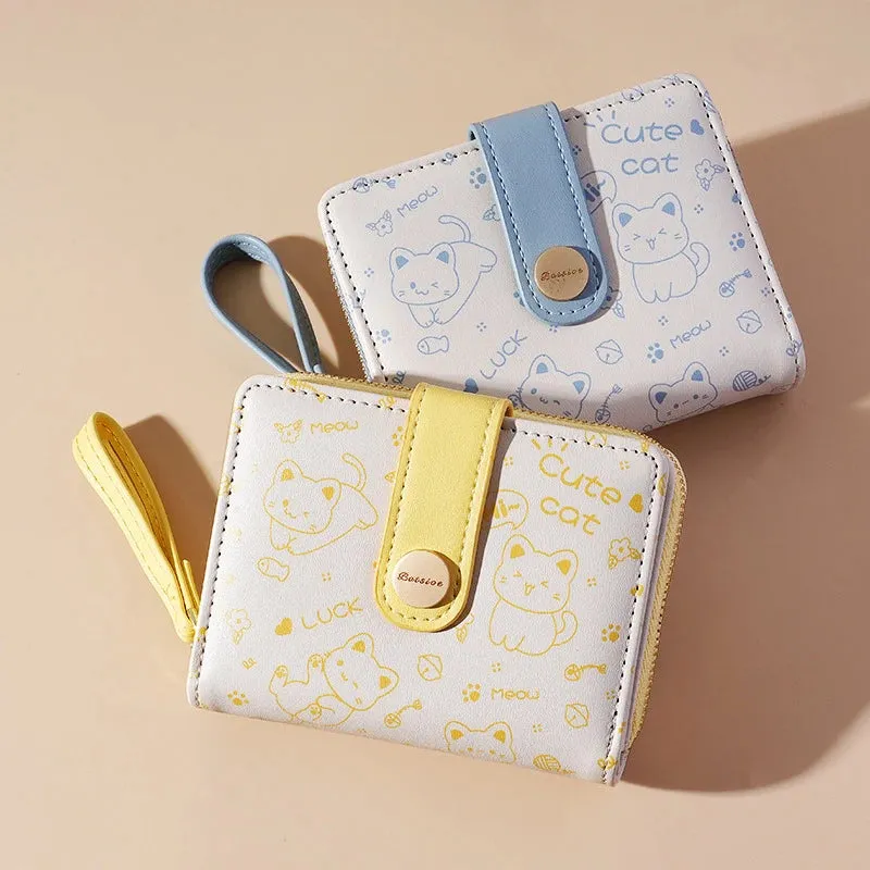 Kawaii Cat Girls Zipper Wallet 🐾💕 | Cute Short Purse for Students - Adorable Card Holder & Money Bag!