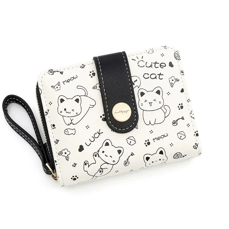 Kawaii Cat Girls Zipper Wallet 🐾💕 | Cute Short Purse for Students - Adorable Card Holder & Money Bag!