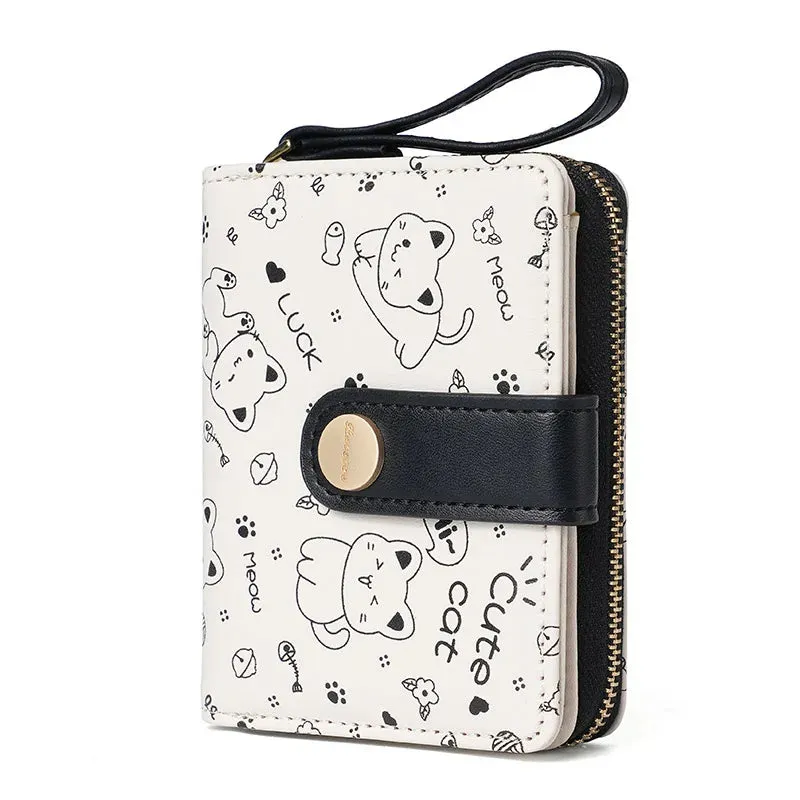 Kawaii Cat Girls Zipper Wallet 🐾💕 | Cute Short Purse for Students - Adorable Card Holder & Money Bag!