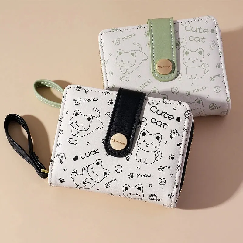 Kawaii Cat Girls Zipper Wallet 🐾💕 | Cute Short Purse for Students - Adorable Card Holder & Money Bag!