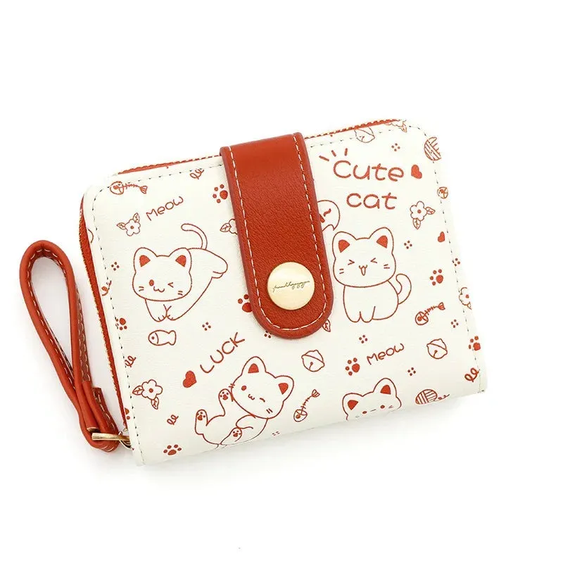 Kawaii Cat Girls Zipper Wallet 🐾💕 | Cute Short Purse for Students - Adorable Card Holder & Money Bag!