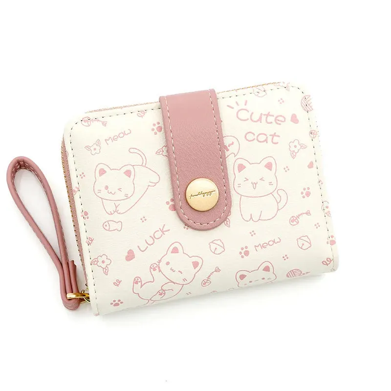 Kawaii Cat Girls Zipper Wallet 🐾💕 | Cute Short Purse for Students - Adorable Card Holder & Money Bag!