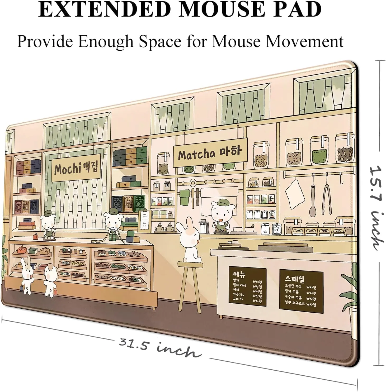 Kawaii Cute Desk Mat Beige Japanese Anime Large Mouse Pad XXL Extended Gaming Mousepad Keyboard Mouse Mat Desk Pad for Computer Laptop 31.5''X15.7'' Non-Slip Rubber Base