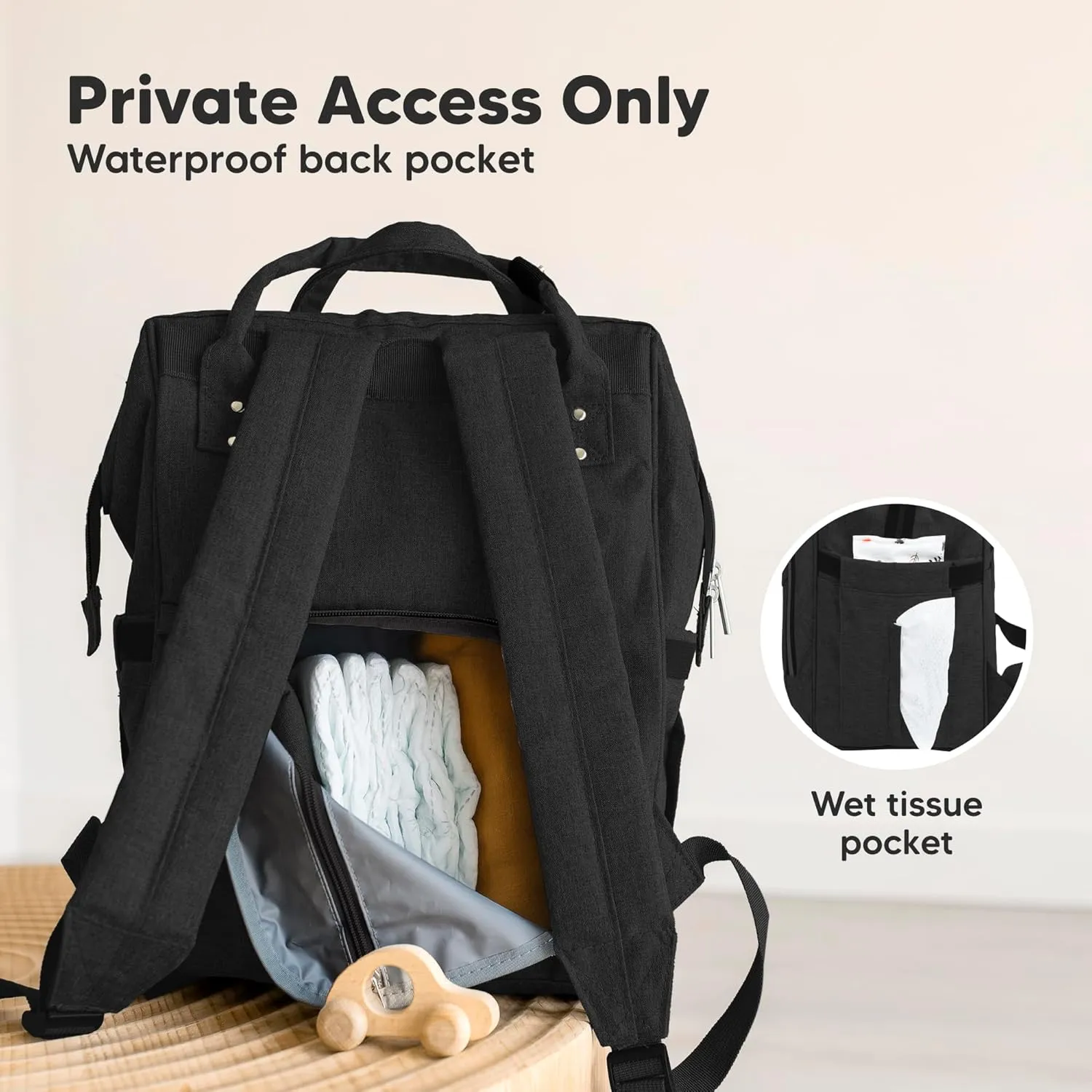 KeaBabies Baby Diaper Bag Backpack - Large Baby Bag for Boys, Girls, Waterproof Multi Function Travel Diaper Backpack with Changing Pad, Durable Travel Essentials for Moms and Dads (Trendy Black)