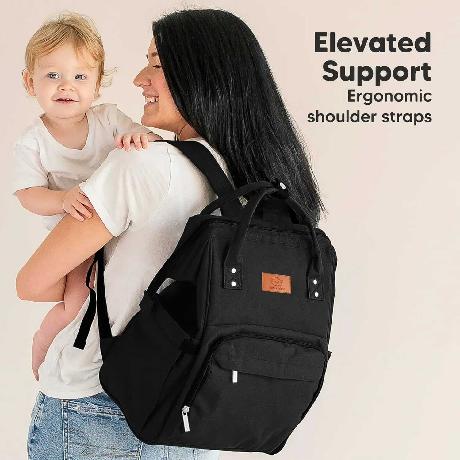 KeaBabies Baby Diaper Bag Backpack - Large Baby Bag for Boys, Girls, Waterproof Multi Function Travel Diaper Backpack with Changing Pad, Durable Travel Essentials for Moms and Dads (Trendy Black)
