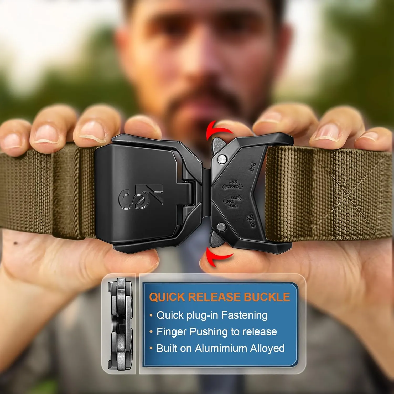 KEMISANT Men Tactical Belt,Stretch Nylon Belt Adjustable for Rigger Military Heavy Duty Work 1.5"-Quick Release