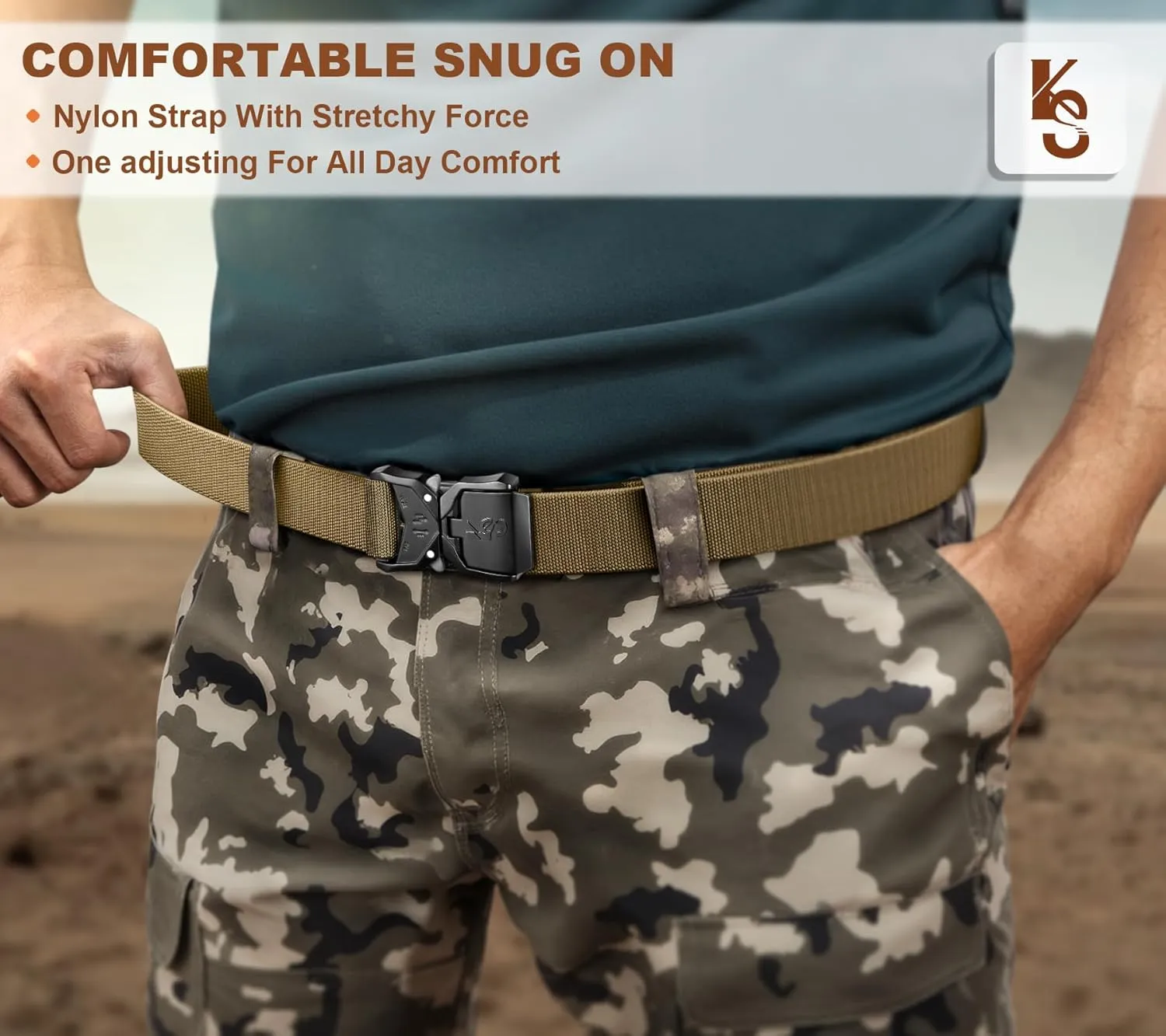 KEMISANT Men Tactical Belt,Stretch Nylon Belt Adjustable for Rigger Military Heavy Duty Work 1.5"-Quick Release