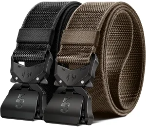 KEMISANT Mens Tactical Belt 2Pack, Stretch Military Rigger Work Belt for Heavy Duty 1.5" Nylon Web Easy Replacing Design