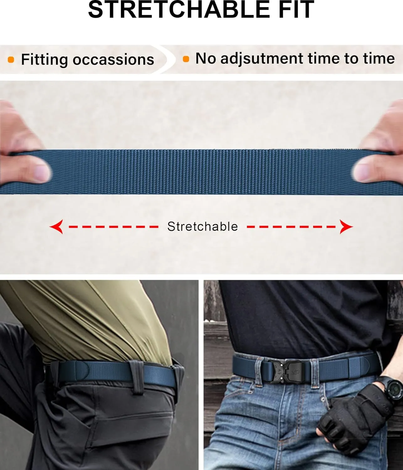 KEMISANT Mens Tactical Belt 2Pack, Stretch Military Rigger Work Belt for Heavy Duty 1.5" Nylon Web Easy Replacing Design