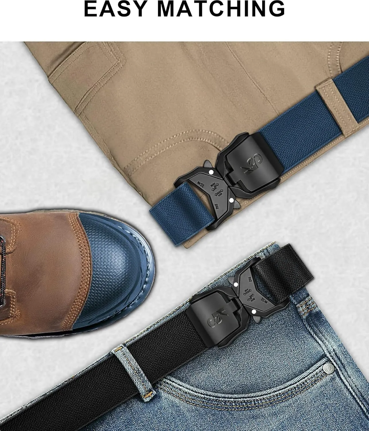 KEMISANT Mens Tactical Belt 2Pack, Stretch Military Rigger Work Belt for Heavy Duty 1.5" Nylon Web Easy Replacing Design