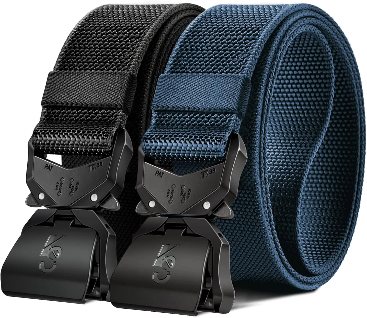 KEMISANT Mens Tactical Belt 2Pack, Stretch Military Rigger Work Belt for Heavy Duty 1.5" Nylon Web Easy Replacing Design