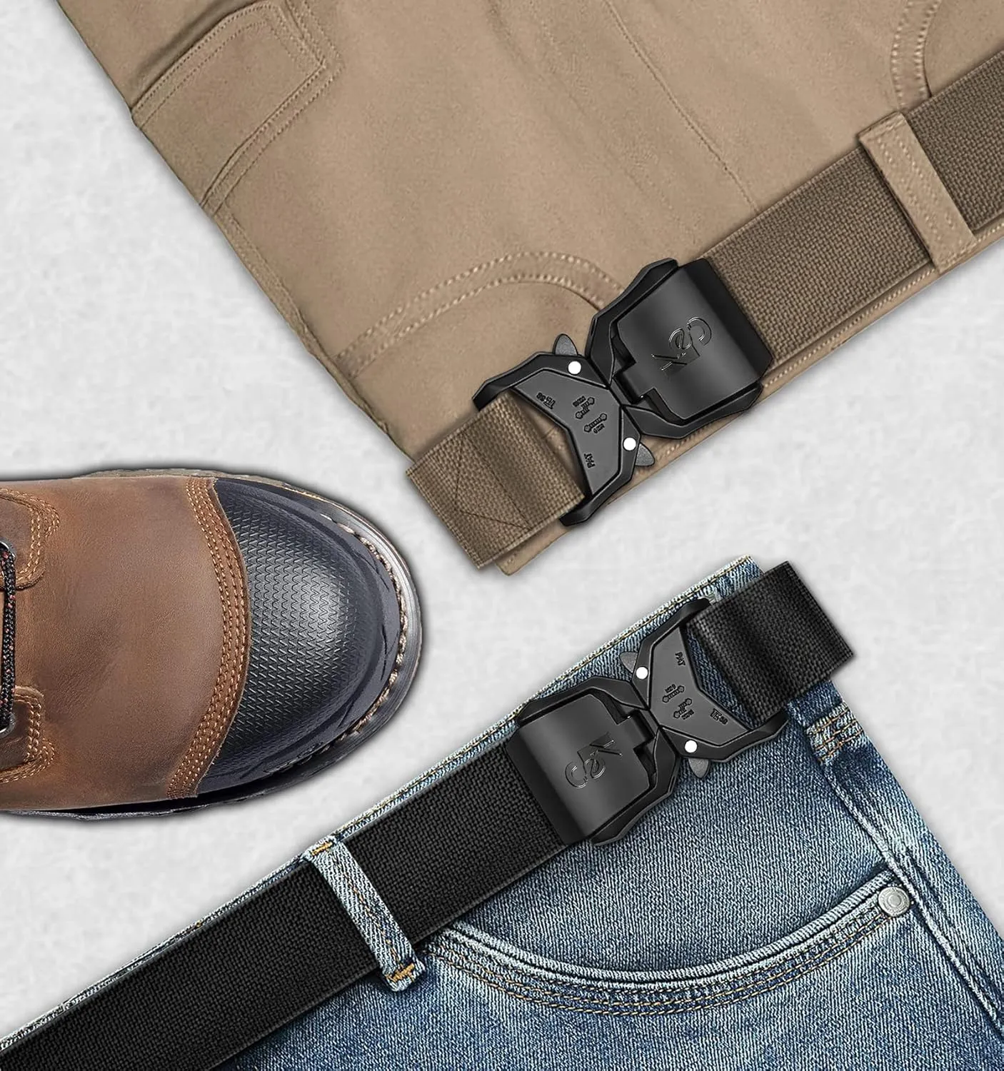 KEMISANT Mens Tactical Belt 2Pack, Stretch Military Rigger Work Belt for Heavy Duty 1.5" Nylon Web Easy Replacing Design
