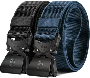 KEMISANT Mens Tactical Belt 2Pack, Stretch Military Rigger Work Belt for Heavy Duty 1.5" Nylon Web Easy Replacing Design