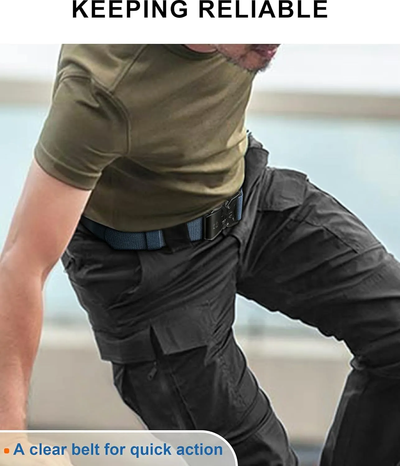 KEMISANT Mens Tactical Belt 2Pack, Stretch Military Rigger Work Belt for Heavy Duty 1.5" Nylon Web Easy Replacing Design