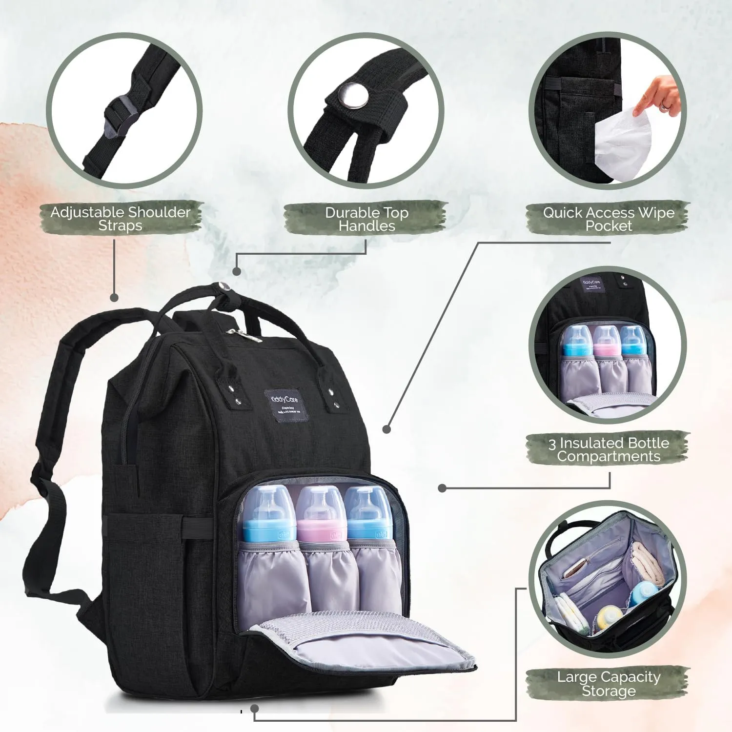 KiddyCare Baby Diaper Bag Backpack, Unisex Travel Baby Backpack Diaper Bags, Boy & Baby Girl Diaper Bags for Newborn (Slate)