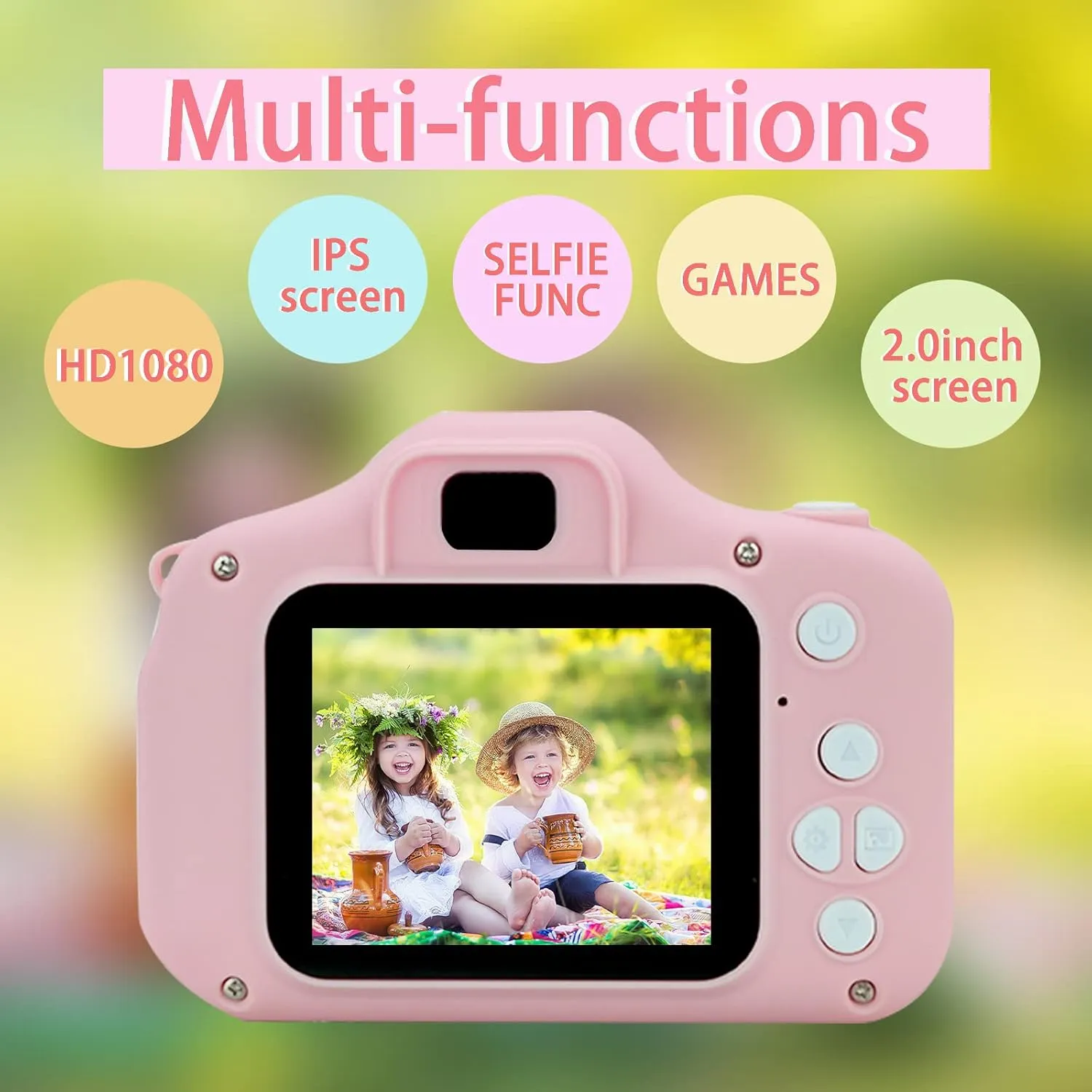 Kids Camera, Children Digital Rechargeable Cameras Toddler Educational Toys, Mini Children Video Record Camera with 1080P HD 2 Inch Screen & 32GB SD Card for Birthday (Pale Pink)…