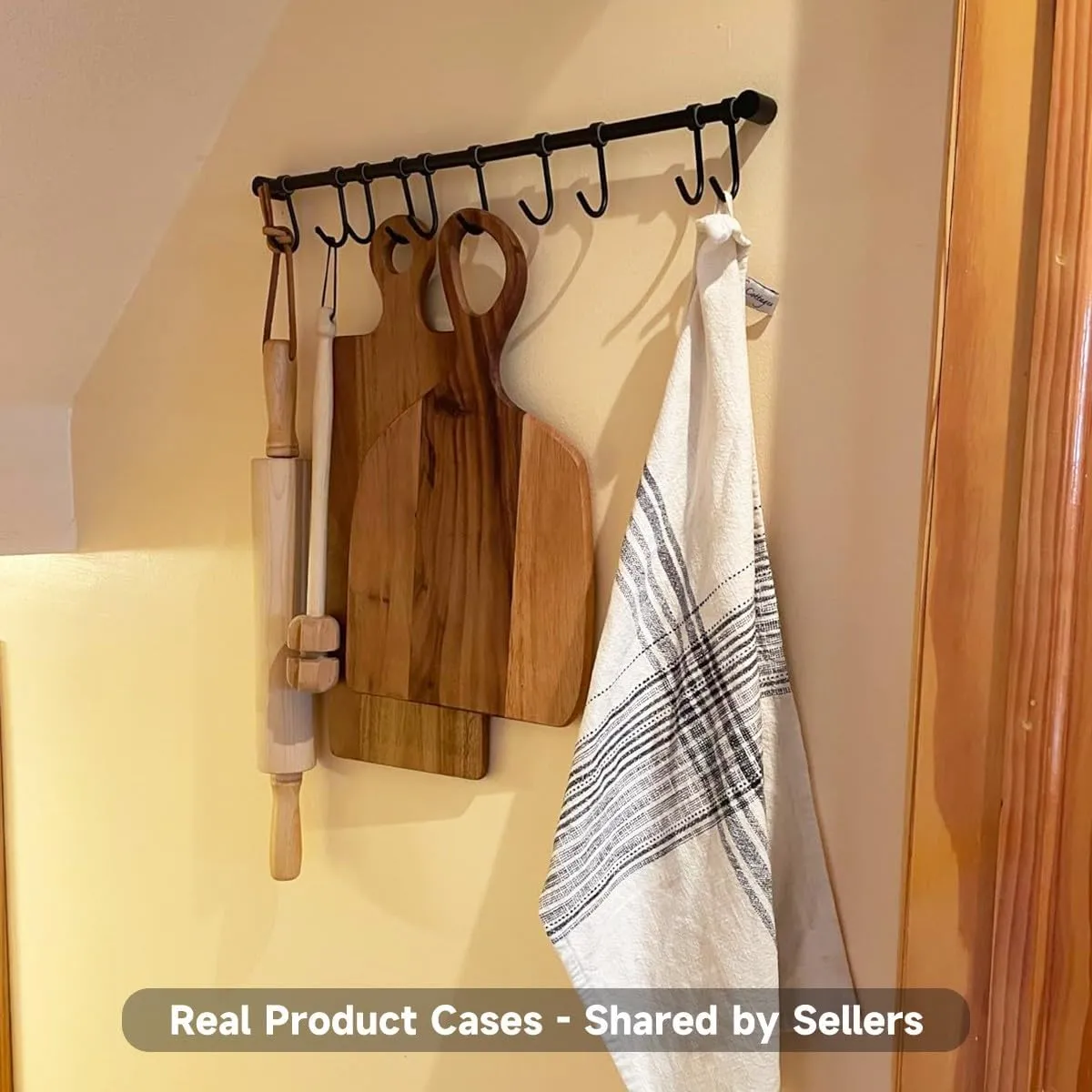 Kitchen Hanging Rack, 20 Inch Wall-Mounted Pot Holder with 10 Quiet Sliding Hooks, Rail Organizer Utensil Holder Bar for Cooking Spatulas Cups, Made of 304 Stainless Steel. (Silver)