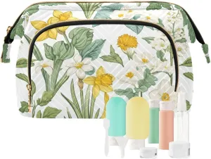 KLL Summer Flowers Daffodils Callistephus Hosta White Toiletry Bags Lightweight Cosmetic Travel Bags For Women Women Coin Purse for Travel Accessories
