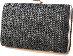 Kseymeir Straw Clutch Handbag for Women, Summer Evening Purse Chain Shoulder Crossbody Bag for Wedding, Parties
