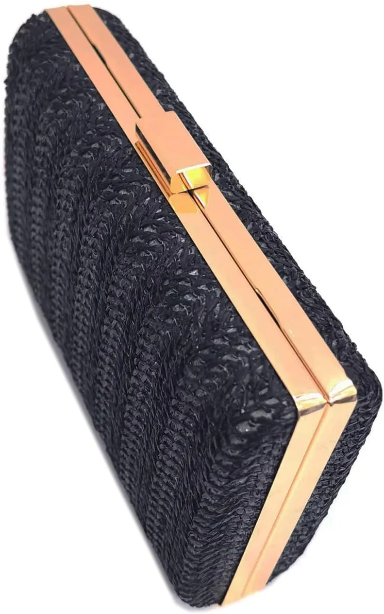 Kseymeir Straw Clutch Handbag for Women, Summer Evening Purse Chain Shoulder Crossbody Bag for Wedding, Parties