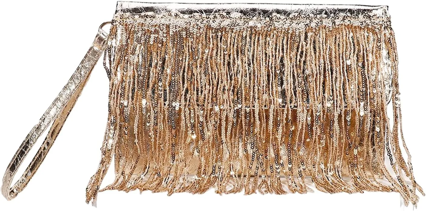 KUANG! Women Sparkling Glitter Evening Clutch Handbag Clutch Bag Sequin Tassels Purse Handbags for Party