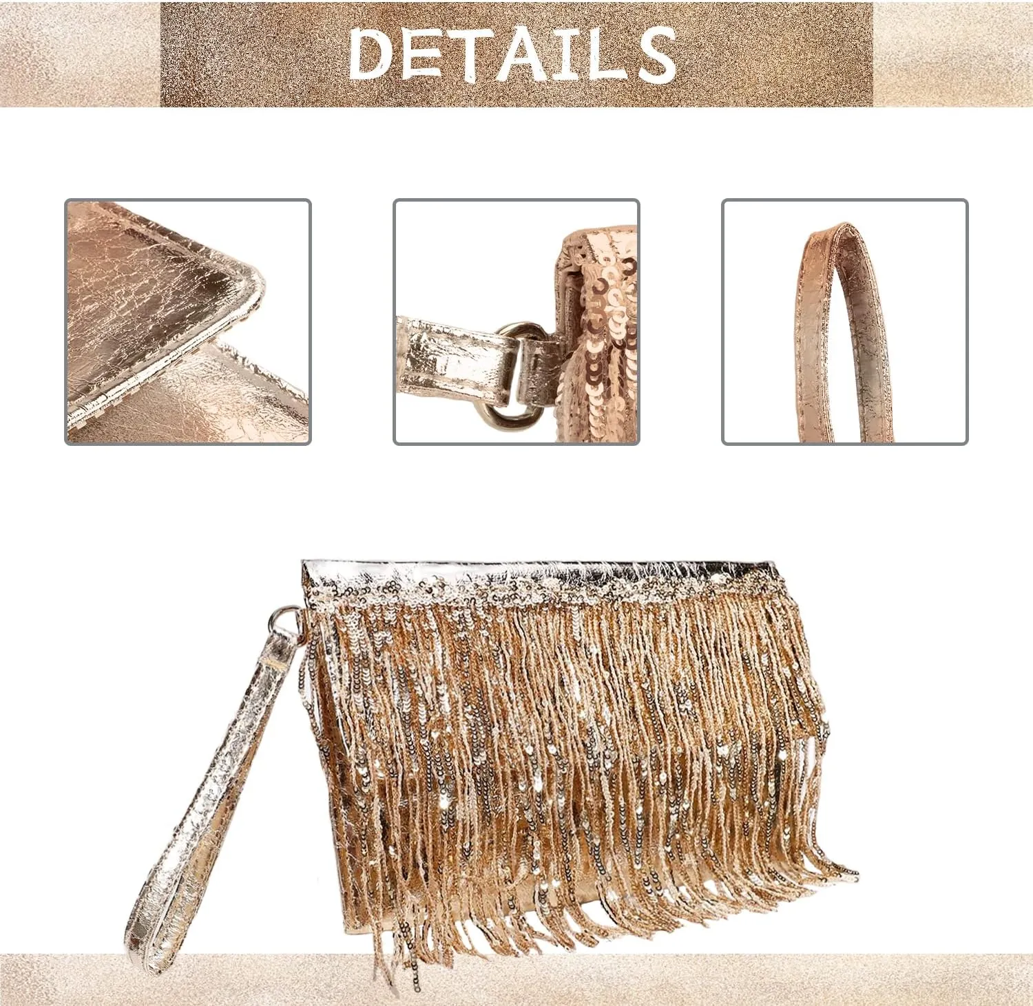 KUANG! Women Sparkling Glitter Evening Clutch Handbag Clutch Bag Sequin Tassels Purse Handbags for Party