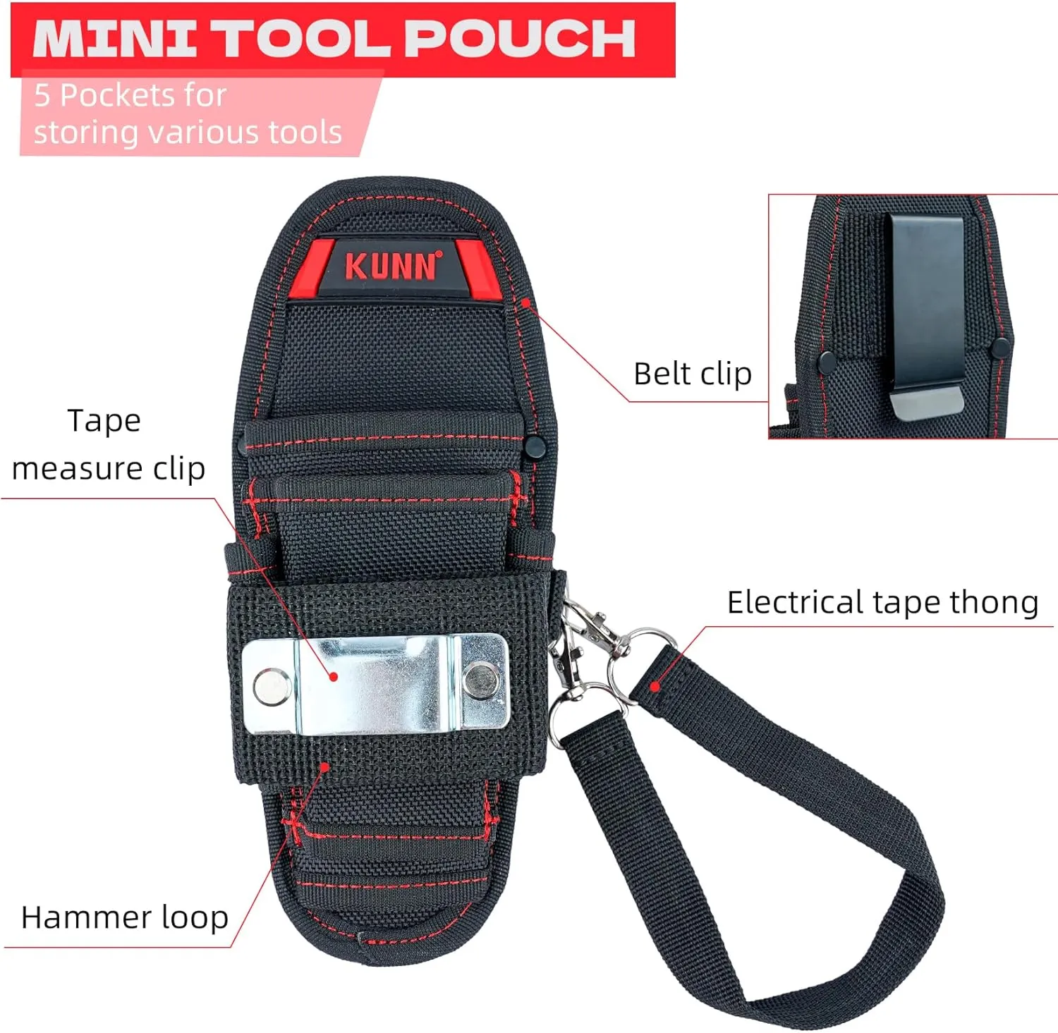 KUNN Small Tool Pouch with Belt Clip,Mini Work Tool Organizer Holder