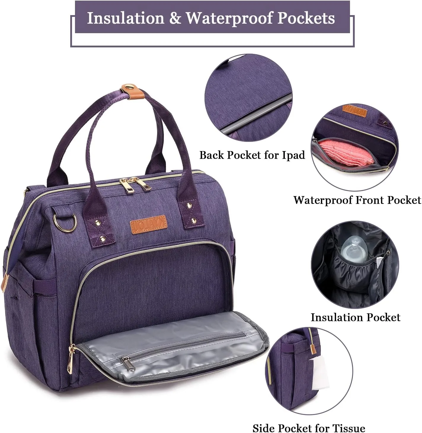 KYALOU Small Diaper Bag, Mini Baby Backpack for Mom, Multi-function Waterproof Travel Tote (Purple)