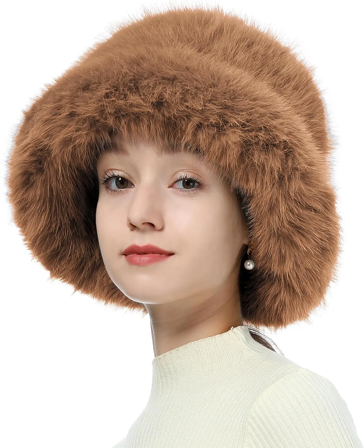 LA CARRIE Women's Fuzzy Wide Brim Faux Fur Bucket Hat Winter Warmer Fisherman Cap