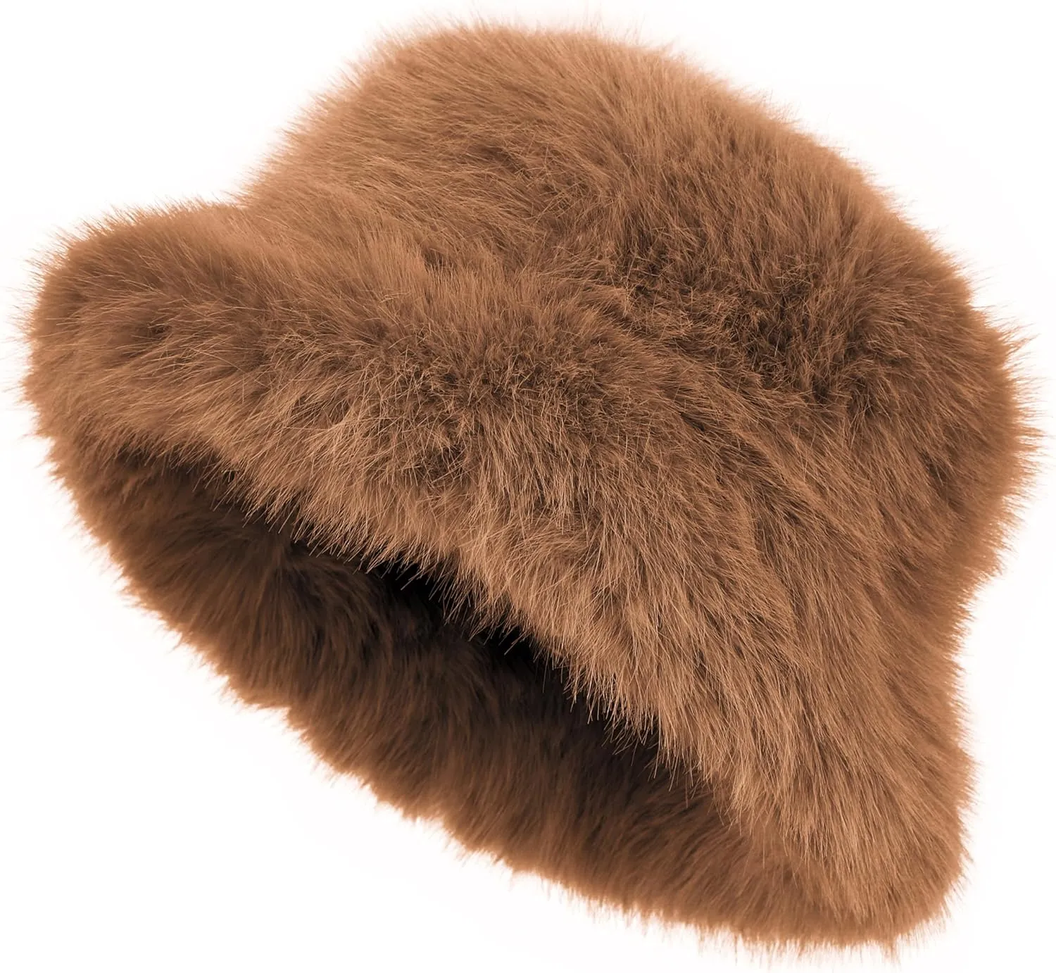 LA CARRIE Women's Fuzzy Wide Brim Faux Fur Bucket Hat Winter Warmer Fisherman Cap