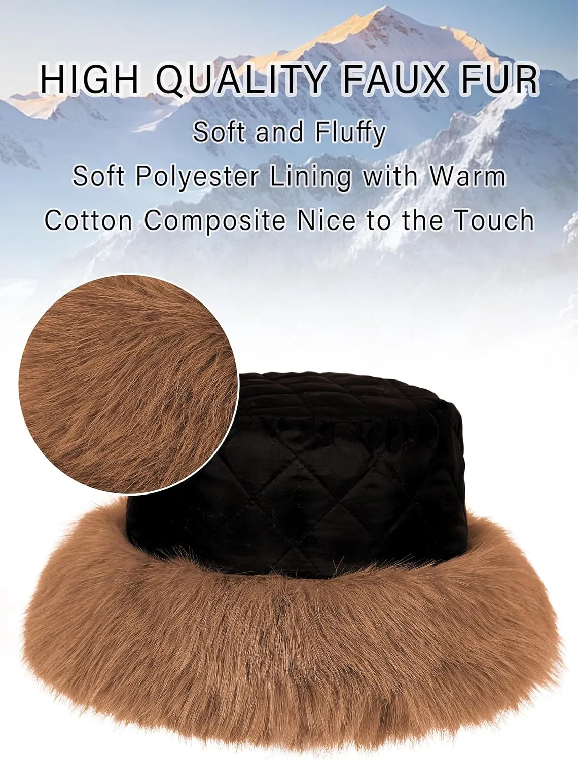 LA CARRIE Women's Fuzzy Wide Brim Faux Fur Bucket Hat Winter Warmer Fisherman Cap