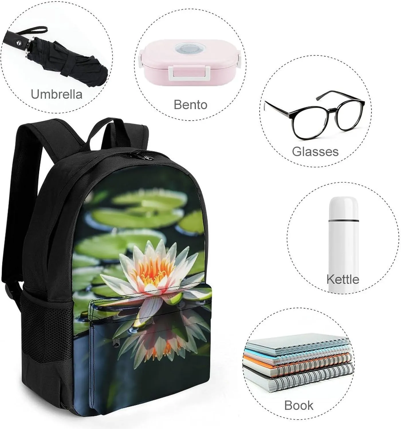 Laptop Backpack for Women Men Daypack Water Lily Backpacks Computer Bag Travel Laptop Bag Casual Work Bag