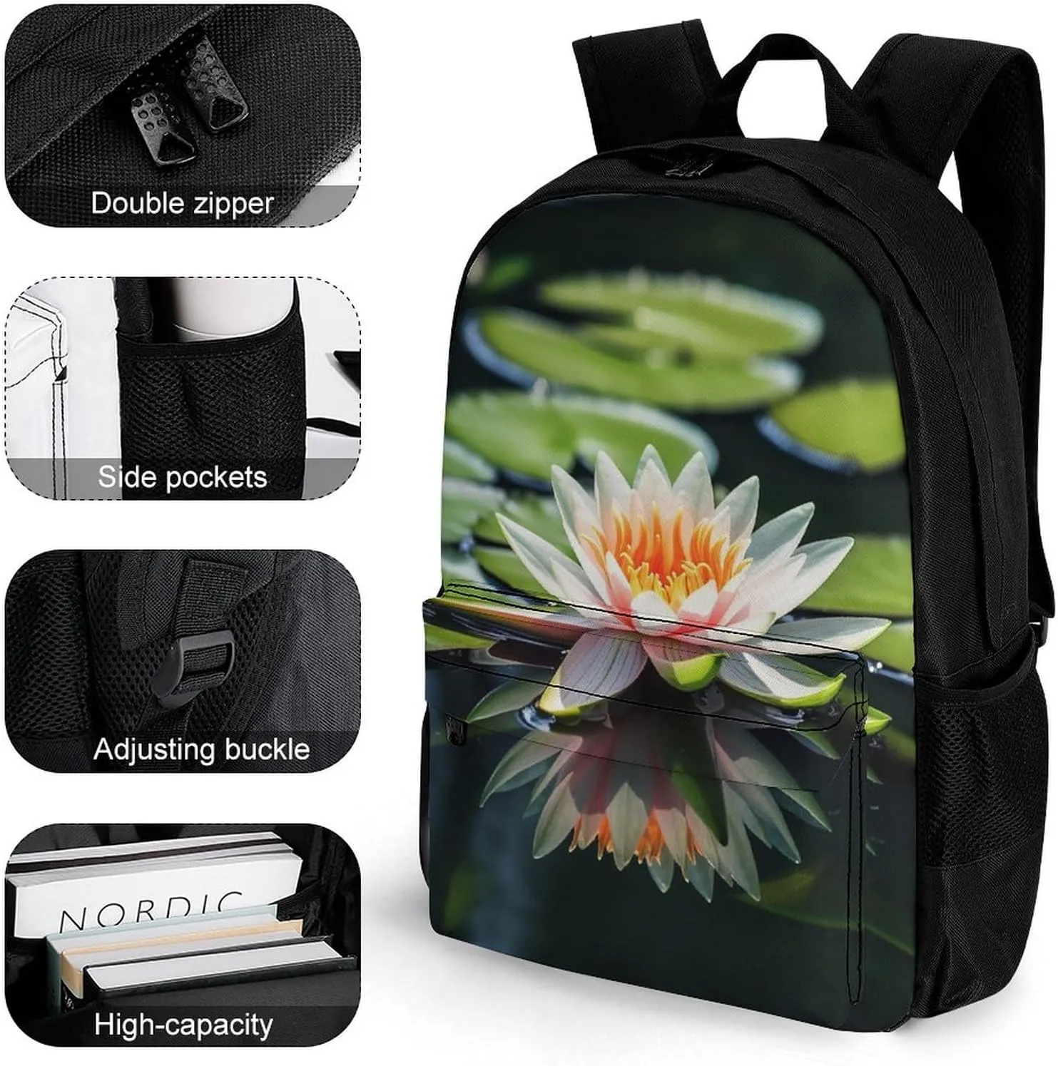 Laptop Backpack for Women Men Daypack Water Lily Backpacks Computer Bag Travel Laptop Bag Casual Work Bag