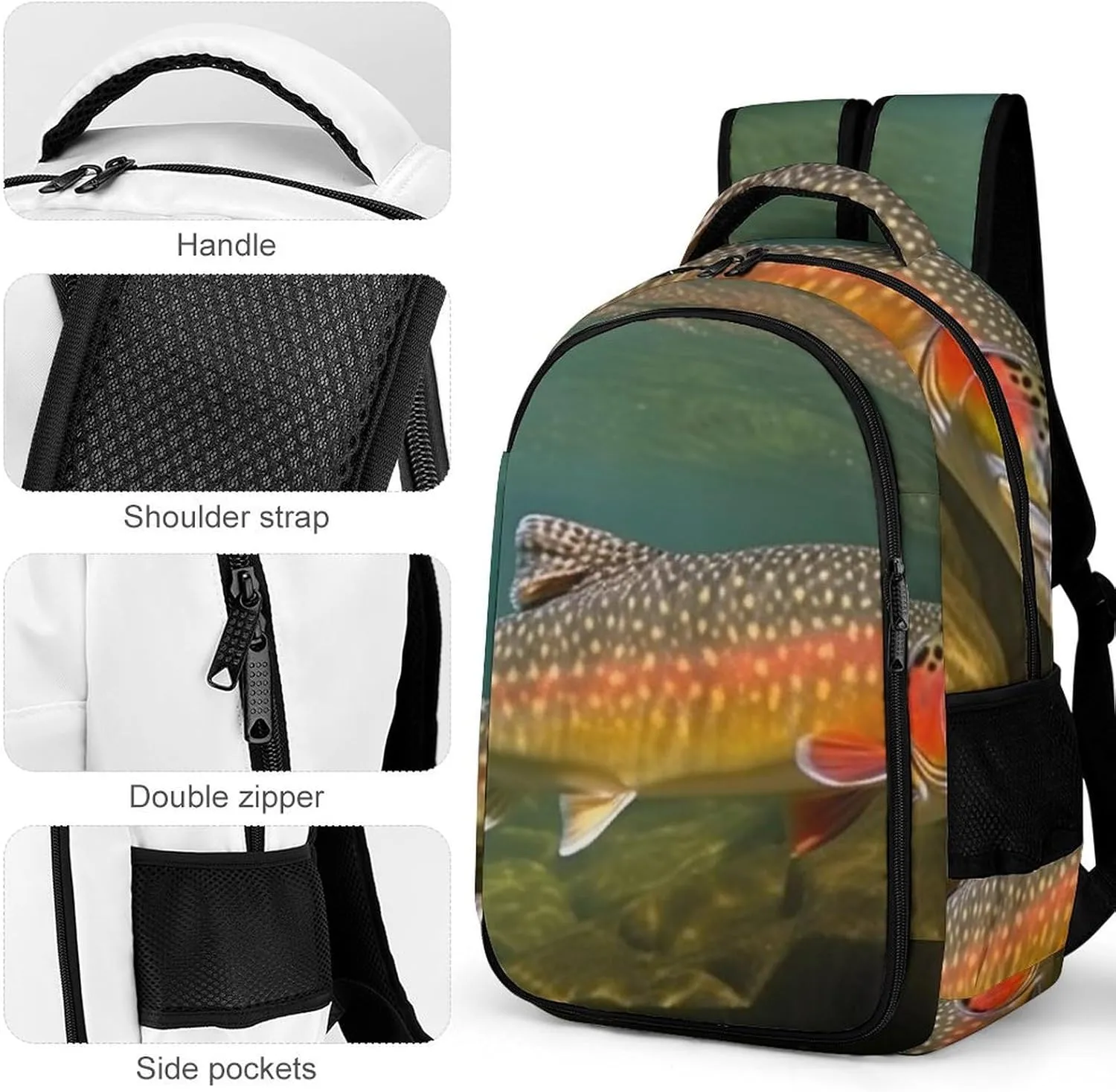 Laptop Backpack for Women Men Daypack Waterproof Brook Trout Fly Fishing Computer Bag Business Work Bag for Travel