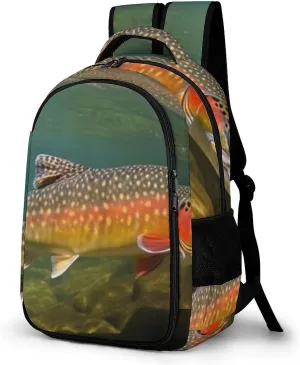 Laptop Backpack for Women Men Daypack Waterproof Brook Trout Fly Fishing Computer Bag Business Work Bag for Travel