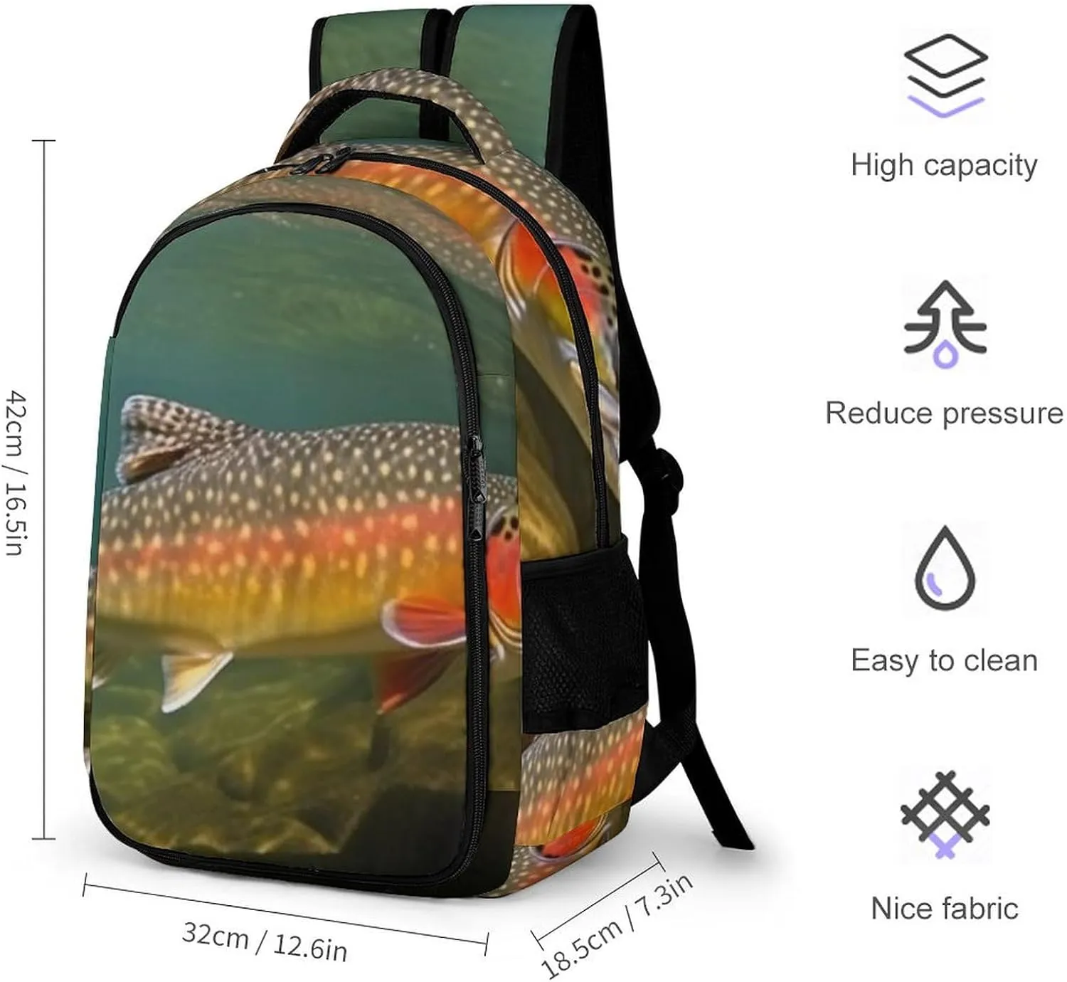 Laptop Backpack for Women Men Daypack Waterproof Brook Trout Fly Fishing Computer Bag Business Work Bag for Travel