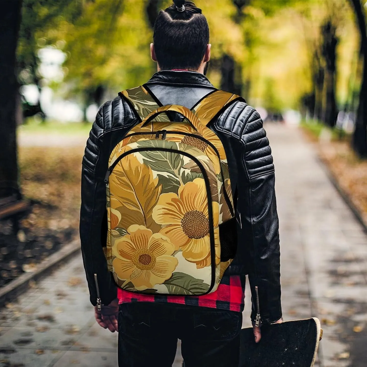 Laptop Backpack for Women Men Daypack Waterproof Large Flowers And Leaves Computer Bag Business Work Bag for Travel