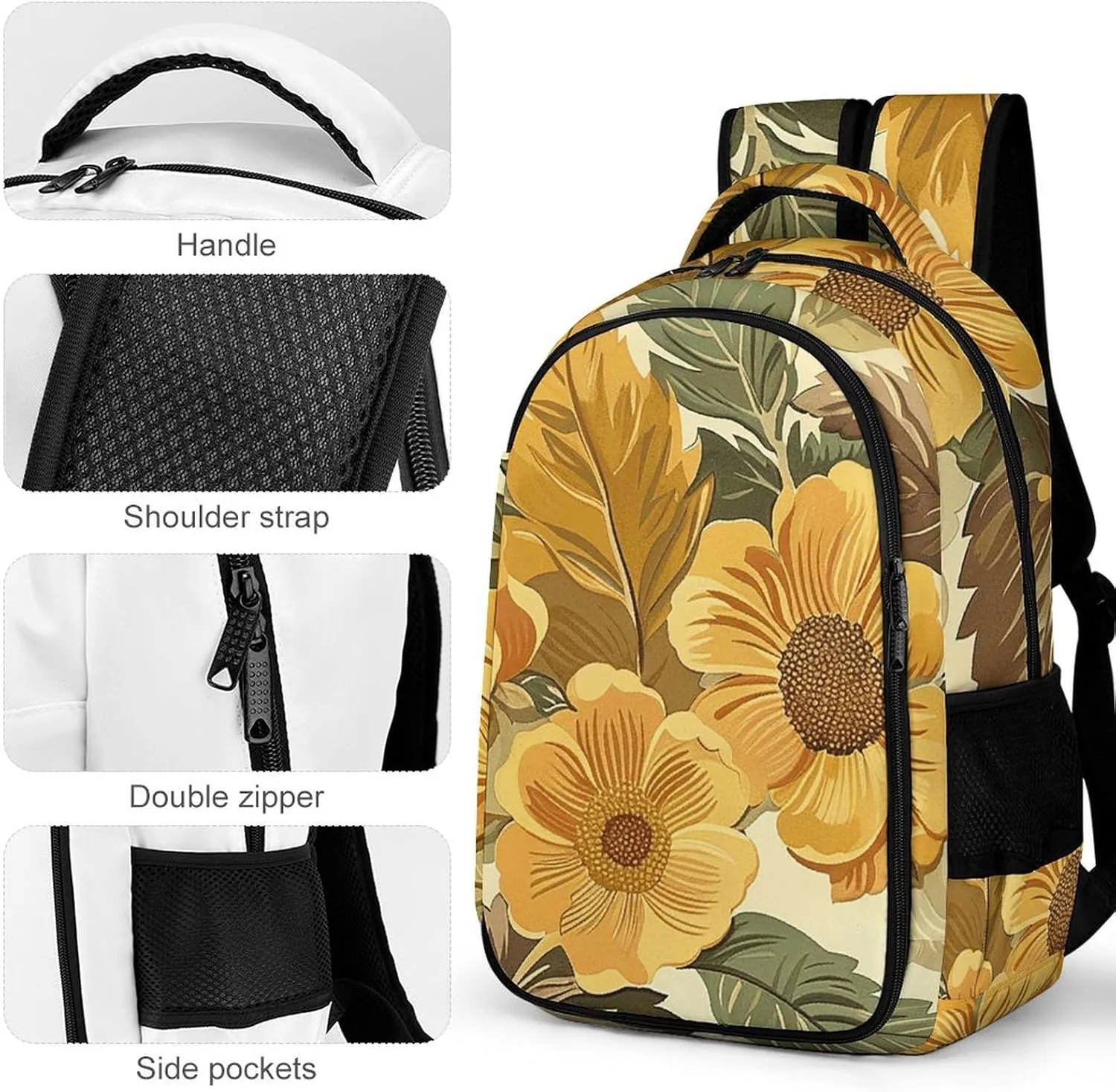 Laptop Backpack for Women Men Daypack Waterproof Large Flowers And Leaves Computer Bag Business Work Bag for Travel