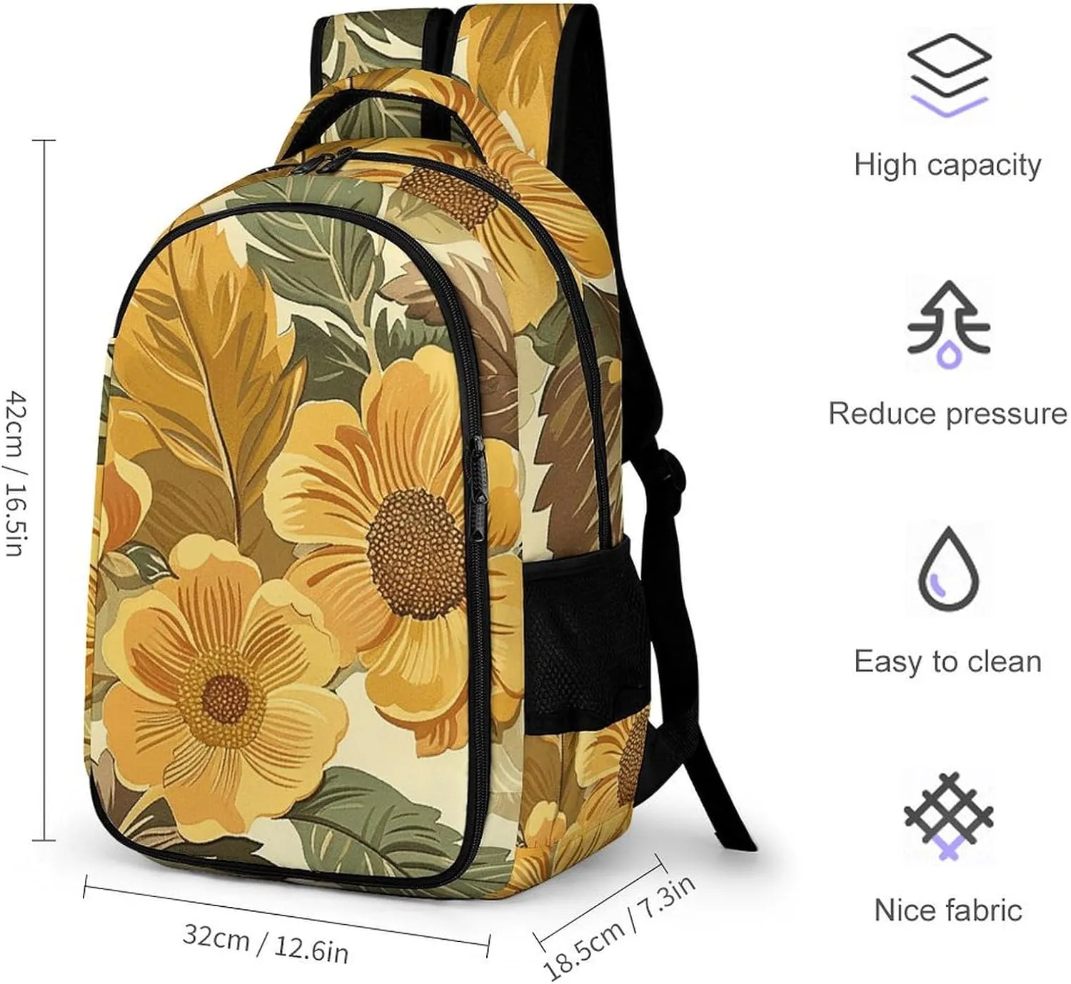 Laptop Backpack for Women Men Daypack Waterproof Large Flowers And Leaves Computer Bag Business Work Bag for Travel