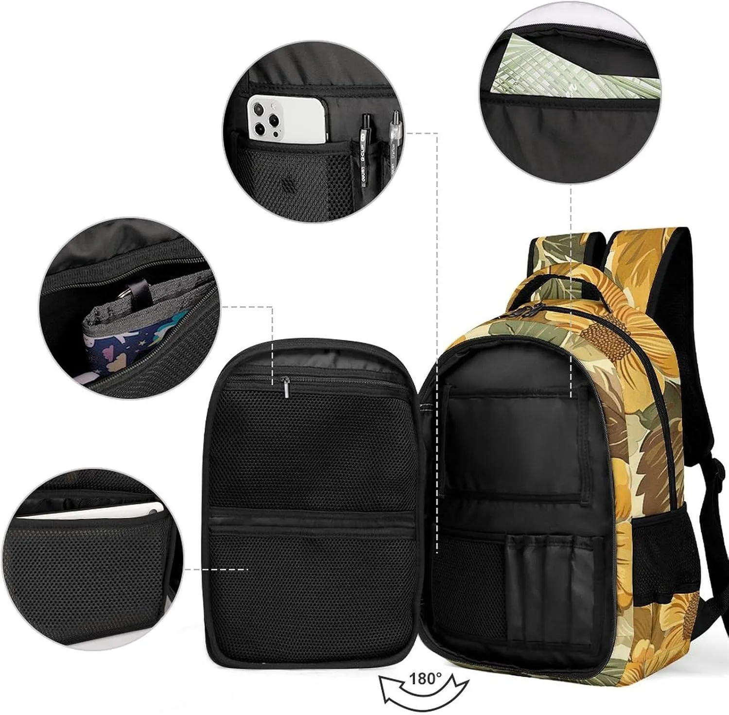 Laptop Backpack for Women Men Daypack Waterproof Large Flowers And Leaves Computer Bag Business Work Bag for Travel