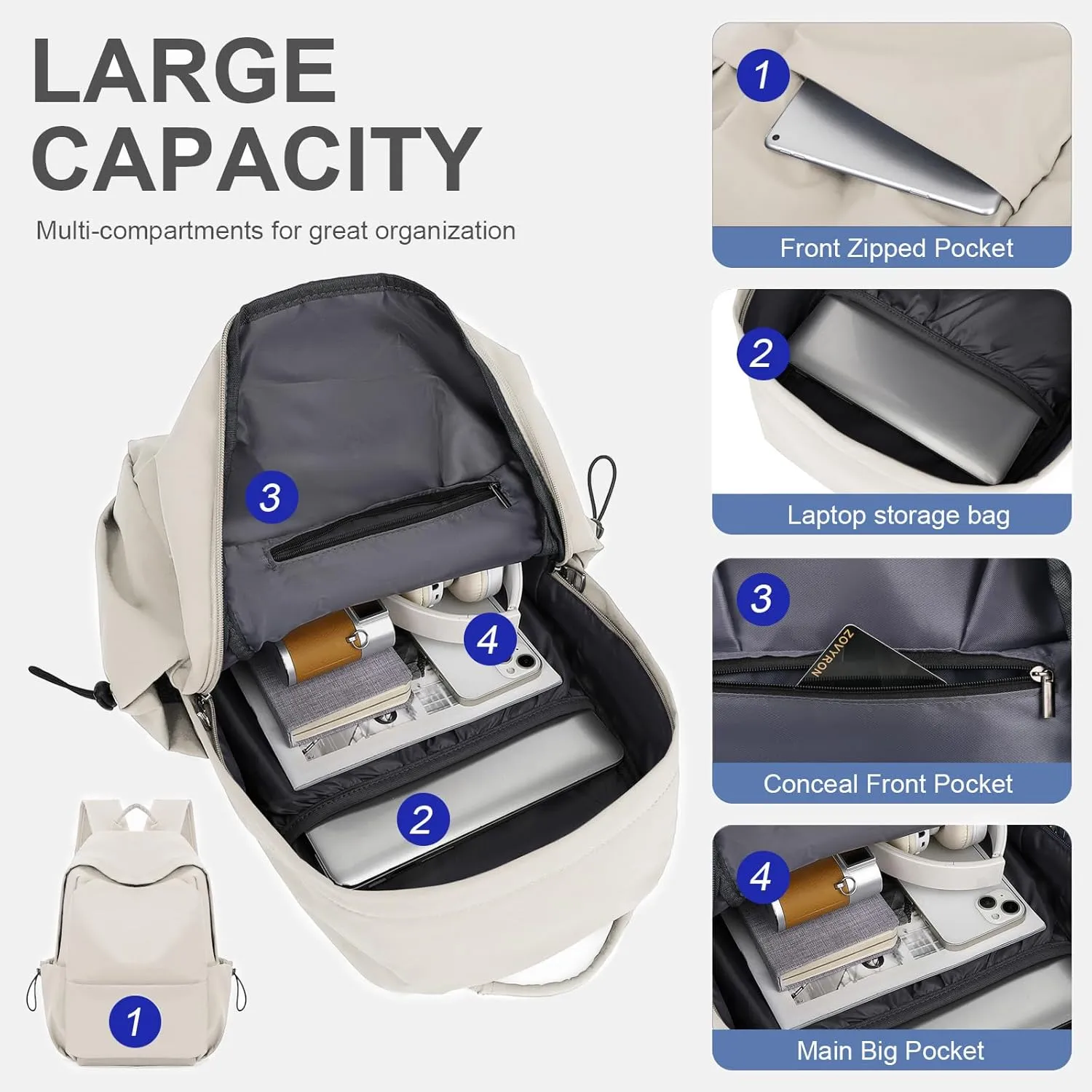 Laptop Backpack for Work, College, Travel, Lightweight Waterproof Daily Backpacks for Men Women, Sport Rucksack Computer Bag Fits 15.6 Inch Notebook