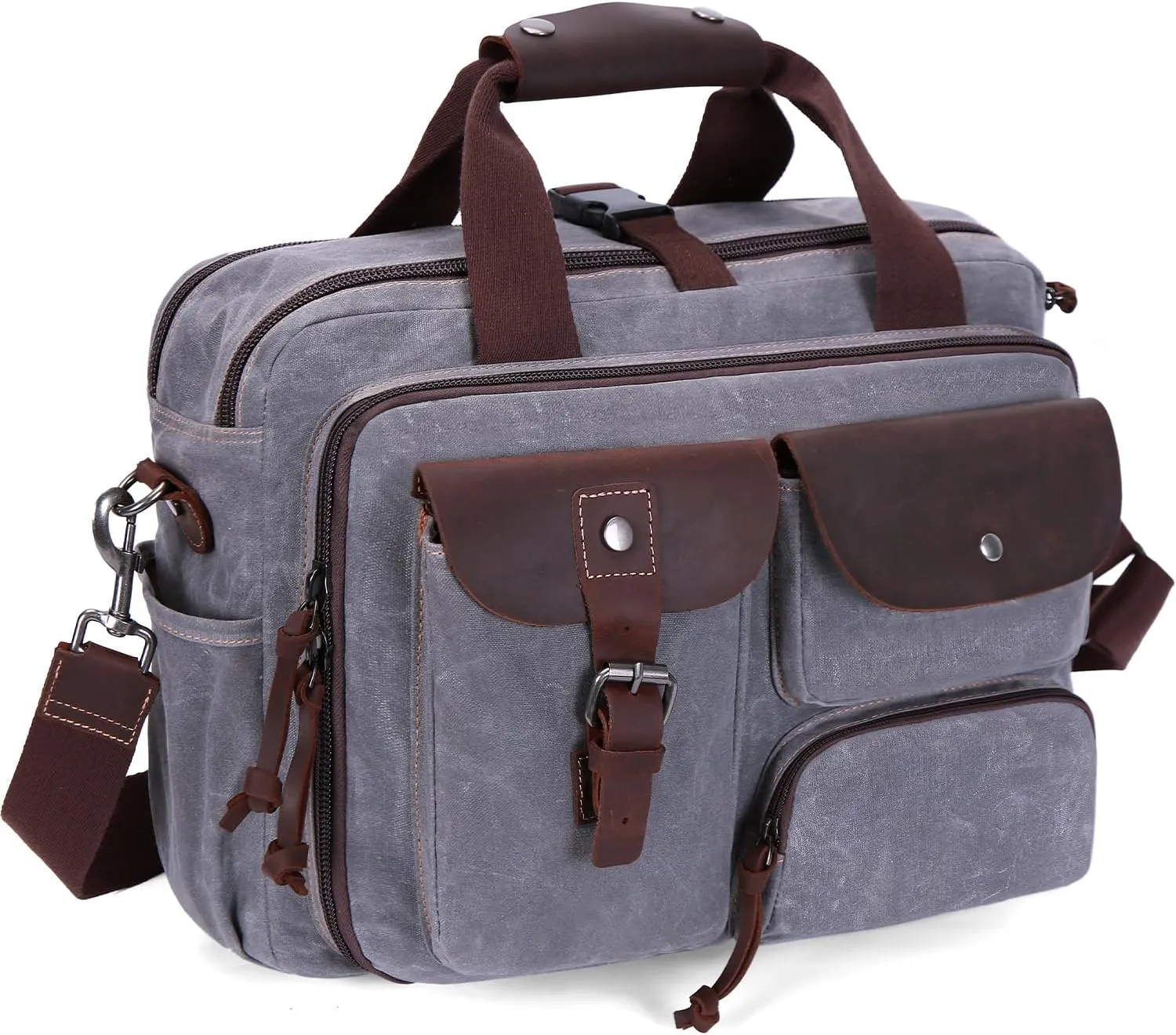 Laptop Bag Briefcase 17.3 Inch Messenger Bag for Men Waxed Canvas Office Carrying Shoulder Bag for Work Business