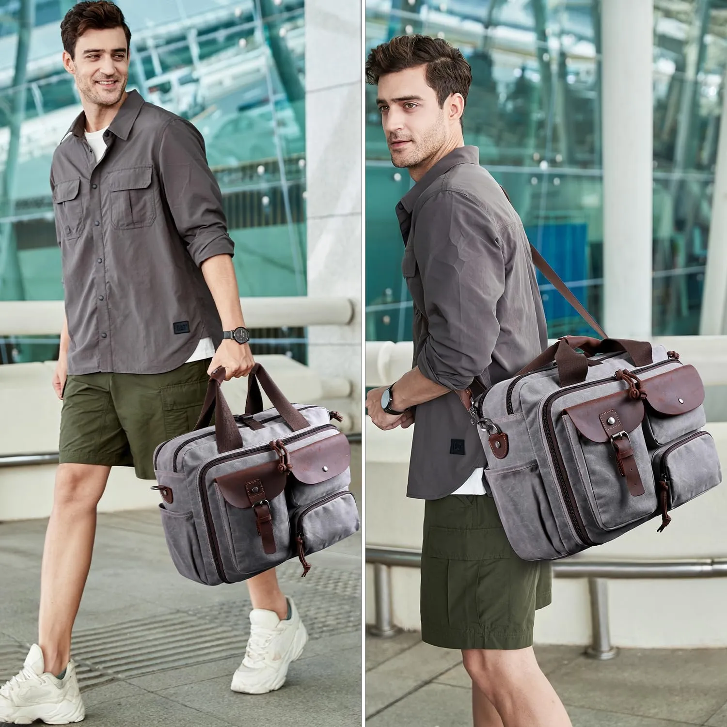 Laptop Bag Briefcase 17.3 Inch Messenger Bag for Men Waxed Canvas Office Carrying Shoulder Bag for Work Business