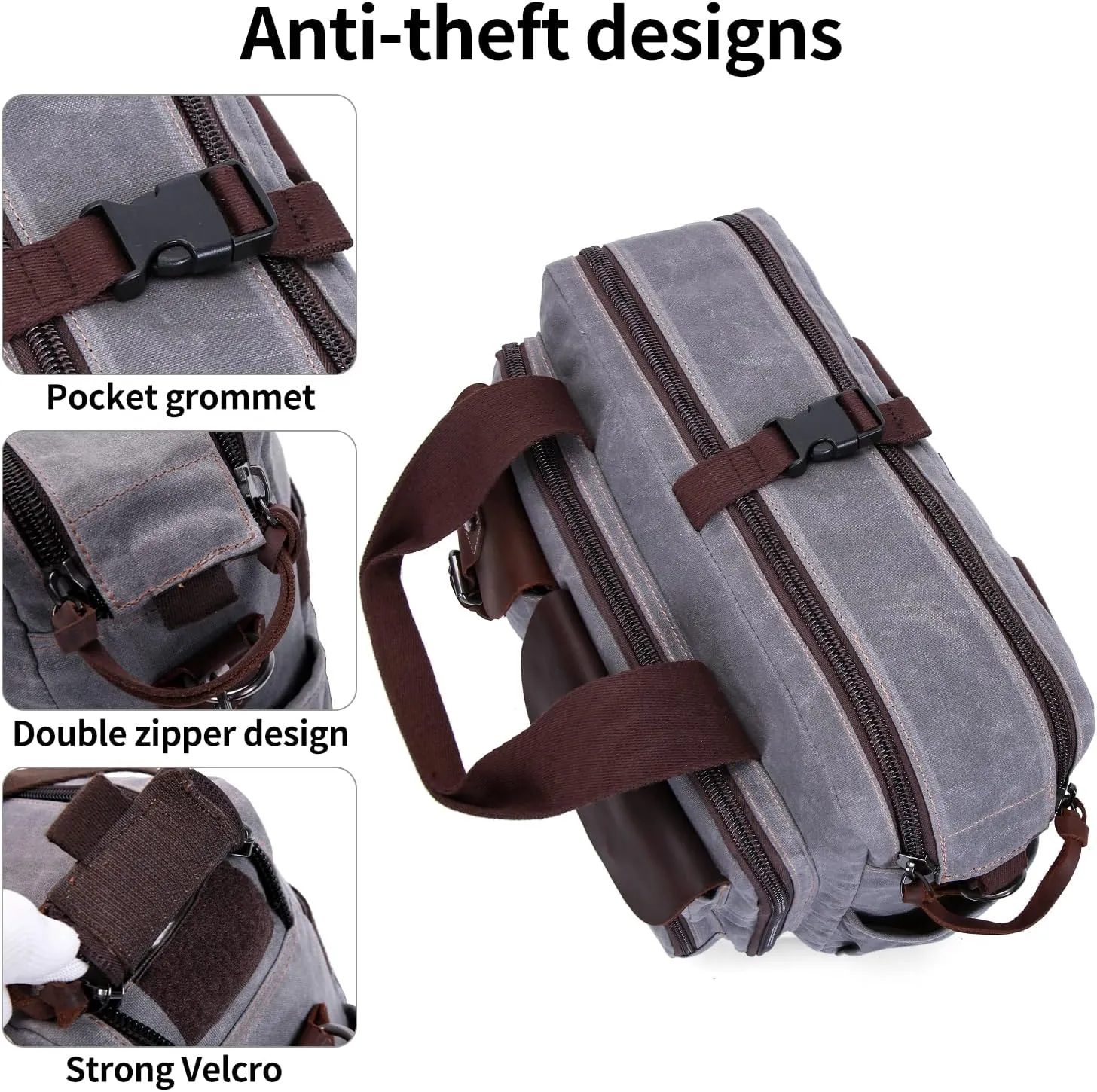 Laptop Bag Briefcase 17.3 Inch Messenger Bag for Men Waxed Canvas Office Carrying Shoulder Bag for Work Business