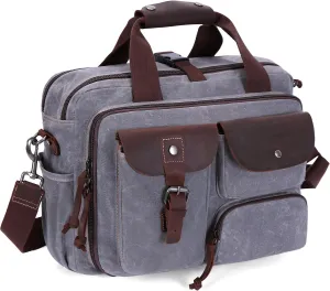Laptop Bag Briefcase 17.3 Inch Messenger Bag for Men Waxed Canvas Office Carrying Shoulder Bag for Work Business
